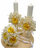 Set buchet, lumanari cu trandafiri criogenati si plante naturale criogenate si cu lumanari tip fagure, Eventissimi&reg;