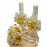 Set buchet, lumanari cu trandafiri criogenati si plante naturale criogenate si cu lumanari tip fagure