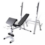 Banca Fitness Multifunctionala vidaXL, Reglabila, Otel, Suport Greutati, Perna Arm Curl, 150x45x123 cm, Max 100 kg