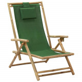 VidaXL Scaun rabatabil de relaxare, verde, bambus &amp; țesătură