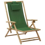 Scaun rabatabil de relaxare, verde, bambus &amp; țesătură