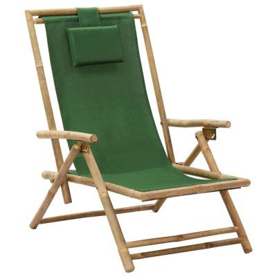 Scaun rabatabil de relaxare, verde, bambus &amp;amp; țesătură foto