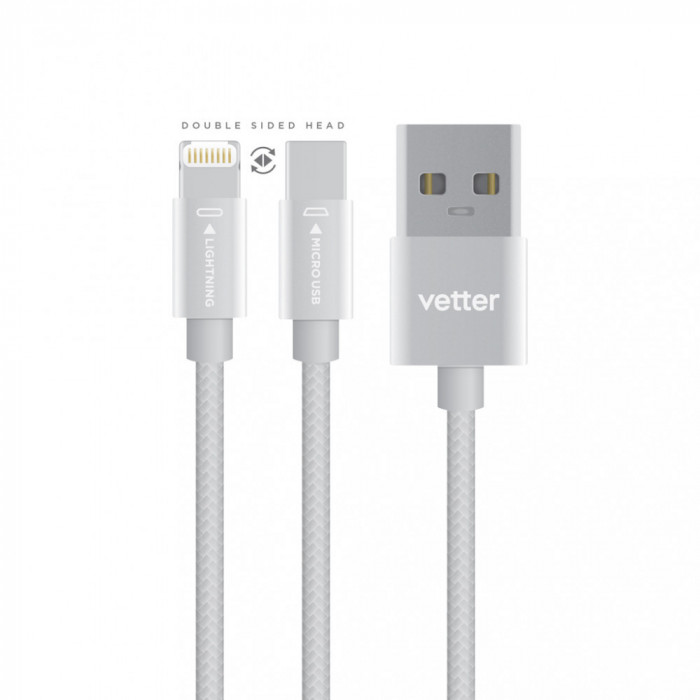 Cablu Date / Incarcare Vetter Lightning With Micro USB Dual Cable Nylon Braided Wire CAVTDC1M18E1