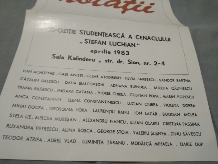 PLIANT INSTITUTUL DE ARTE PLASTICE NICOLAE GRIGORESCU APRILIE 1983