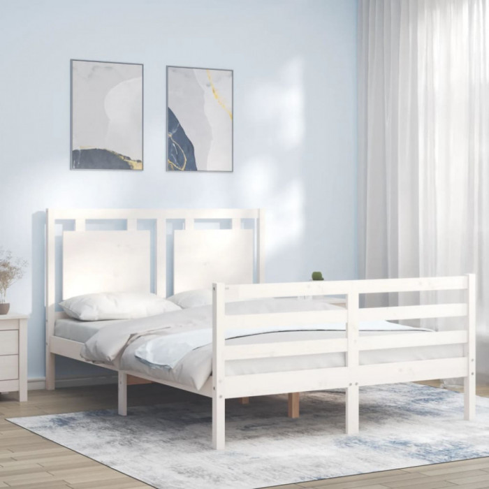 vidaXL Cadru de pat cu tăblie dublu mic, lemn masiv