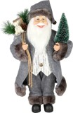 Figurina decorativa Mos Craciun textil gri 45 cm pentru Craciun