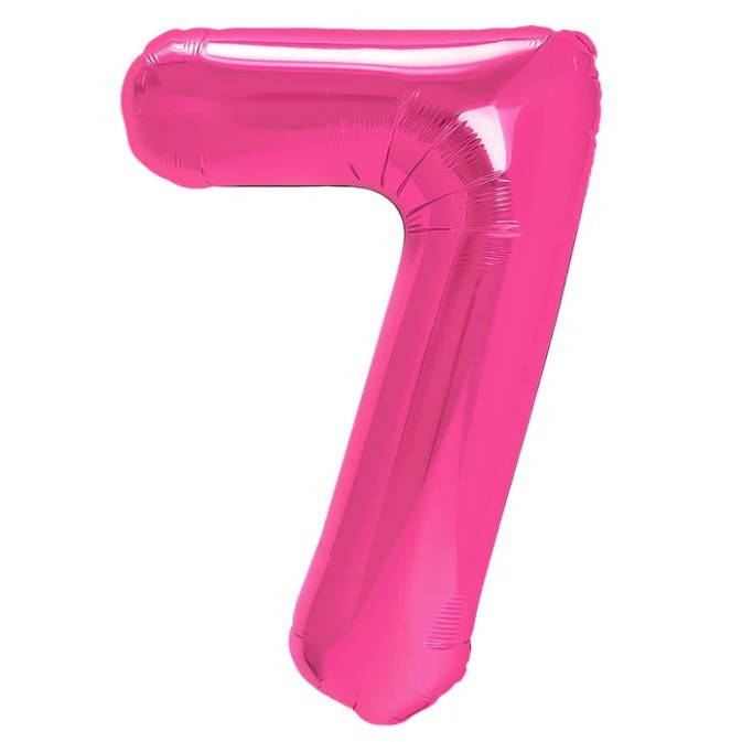 Balon din folie metalizata, flippy, figurina cifra, model 7, tema aniversare 100 cm, ambalaj individual, pai inclus, umflare cu aer sau heliu, roz