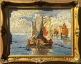 Vand tablou "Peisaj marin cu veliere in port"
