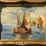 Vand tablou "Peisaj marin cu veliere in port"