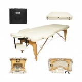Masa de masaj pliabila portabila 2 zone, cadru lemn, spuma 5cm, inaltime 55-76cm, piele ecologica crem 60x213cm THOR