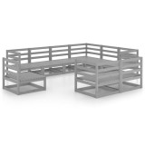 Set mobilier de gradina, 9 piese, gri, lemn masiv de pin