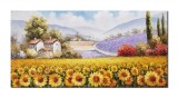 Cumpara ieftin Tablou peisaj cu floarea soarelui si lavanda pictat manual, Colt de rai, 120x60cm ulei pe panza, Fabulos