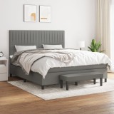 Cumpara ieftin Pat box spring cu saltea, gri &icirc;nchis, 180x200 cm, textil