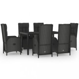 Set mobilier de gradina cu perne, 7 piese, negru/gri, poliratan