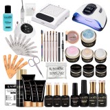 Kit Unghii False Gel Polygel PRO101 Luxorise: Lampa UV, Freza, Aspirator, GellyFlex, Oja Semipermanenta + Cadou