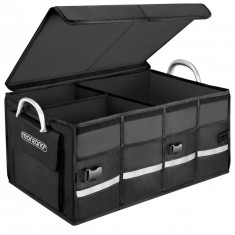 Cutie organizare portbagaj, impermeabila, pliabila, 3 compartimente, buzunare exterioare, 63 l, 60 x 35 x 30 cm, Negru