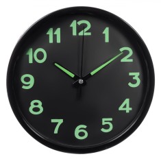 Ceas de Perete, Glow in the Dark, 20cm, Cifre și Indicatori Fosforescenți, Culoare Negru