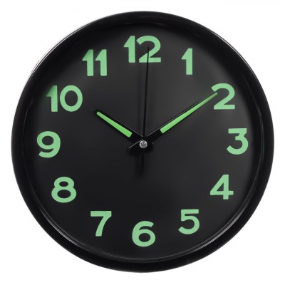 Ceas de Perete, Glow in the Dark, 20cm, Cifre și Indicatori Fosforescenți, Culoare Negru foto