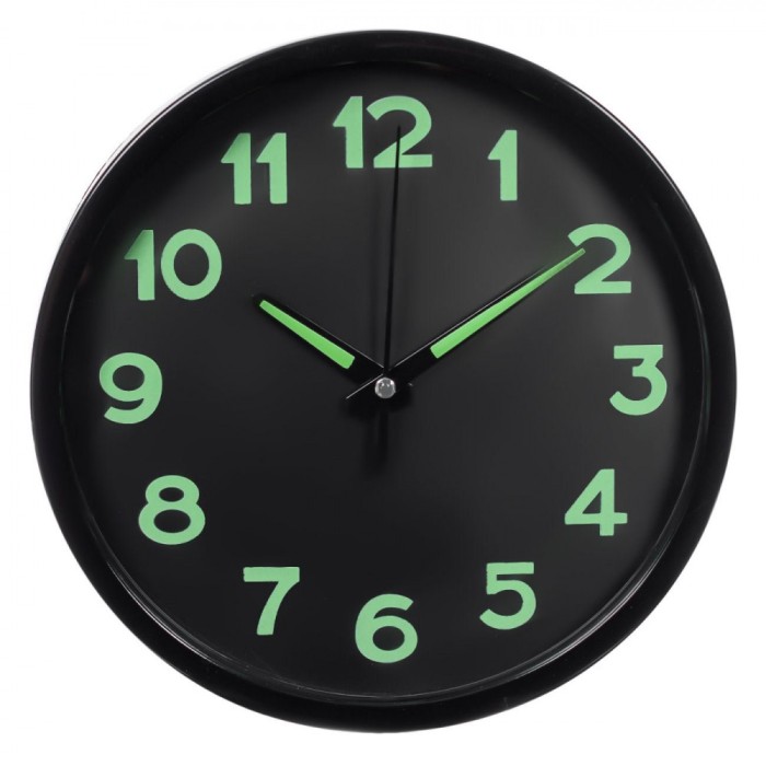 Ceas de Perete, Glow in the Dark, 20cm, Cifre și Indicatori Fosforescenți, Culoare Negru