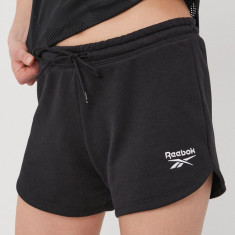 Reebok Pantaloni scurți GL2554 femei, culoarea negru, material neted, medium waist GL2554-BLACK