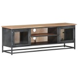 Comodă TV, gri, 120 x 30 x 40 cm, lemn masiv de acacia/oțel