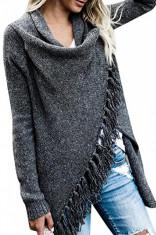 K681-61 Cardigan cu aspect petrecut, accesorizat cu franjuri foto