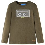 Tricou m&acirc;neci lungi de copii, kaki melanj, 128