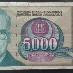 Bancnota 5000 DINARI / DINARA - YUGOSLAVIA, anul 1992 *cod 909