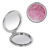 Oglindă de Buzunar JB Beauty, Rotundă, 7cm, Argintie, Glitter Roz, Două Fețe, Oem