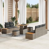 Set de 8 Piese Canapea pentru Grădină cu Perne Gri Ratan Polimer Acacia, Canapea pentru Grădină cu 2 Locuri și Spațiu de Depozitare cu Perne Gri Ratan, vidaXL