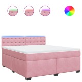 Cumpara ieftin Pat box spring cu saltea, roz, 180x200 cm, catifea