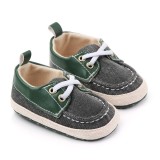 Pantofiori din blugi gri petrol cu insertii verzi (Marime Disponibila: 3-6 luni