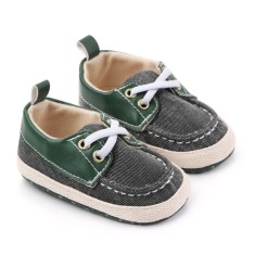 Pantofiori din blugi gri petrol cu insertii verzi (Marime Disponibila: 9-12