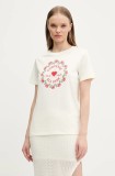 Converse tricou din bumbac femei, culoarea bej, 10028307-A01