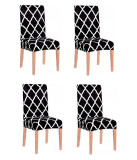 Set 4 huse scaun dining/bucatarie, din spandex, model trifoi marocan, Springos