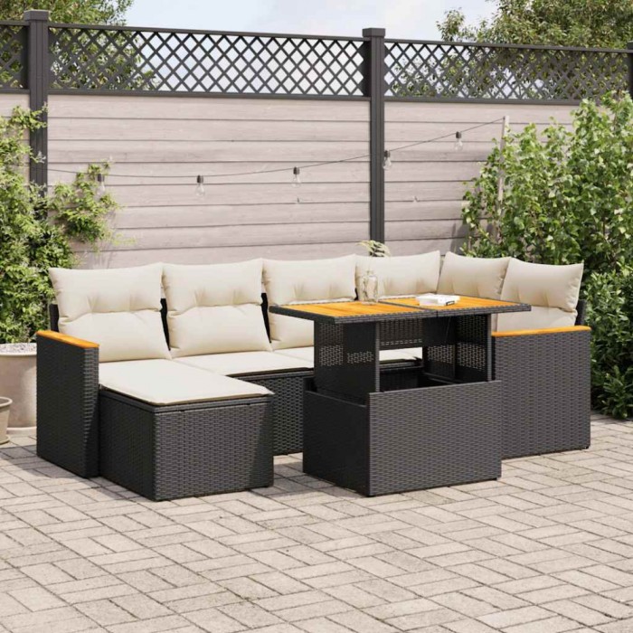 vidaXL Set canapele grădină perne 7 piese negru, poliratan/lemn acacia 3327507
