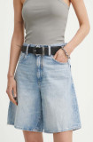 Cumpara ieftin G-Star Raw pantaloni scurti jeans femei, neted, high waist, D24370-D436
