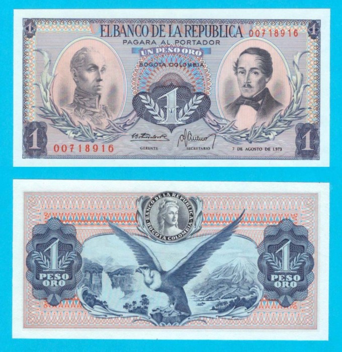 Columbia (p#404) 1 Peso Oro 1973 UNC &#039;Condor&#039; serie: 00718916