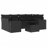 Cumpara ieftin Set canapele de gradina cu perne, 7 piese, negru, poliratan
