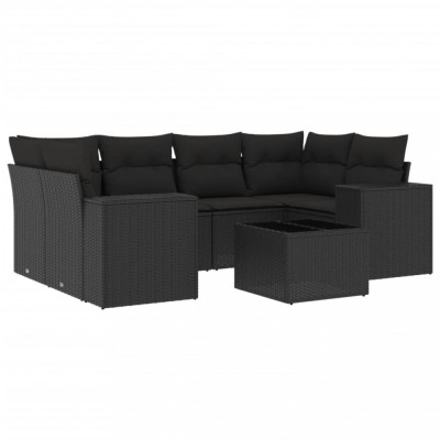 Set canapele de gradina cu perne, 7 piese, negru, poliratan foto