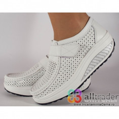Pantofi albi perforati piele naturala talpa convexa-AC019-32V2P foto