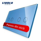 Cumpara ieftin Panou din sticla albastru pentru &icirc;ntrerupator touch dublu+dublu Livolo