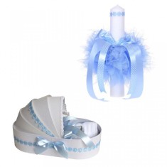 Trusou botez in landou si lumanare cu floricele bleu pentru baietel Denikos&reg; 43