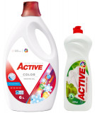 Cumpara ieftin Detergent lichid pentru rufe colorate Active, 6 litri, 120 spalari + Detergent de vase lichid Active, 1 litru, mar