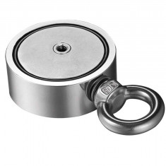 Magnet neodim oală D 60 mm cu două cârlige inelare și două fețe x 120 kg - magnet fishing