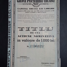 Actiune nominativa 1941 Grupul industriilor electrice , titlu , actiuni