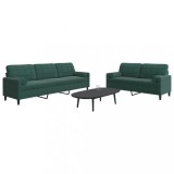 vidaXL Set canapele cu perne/rulouri, 2 piese, verde &icirc;nchis, catifea