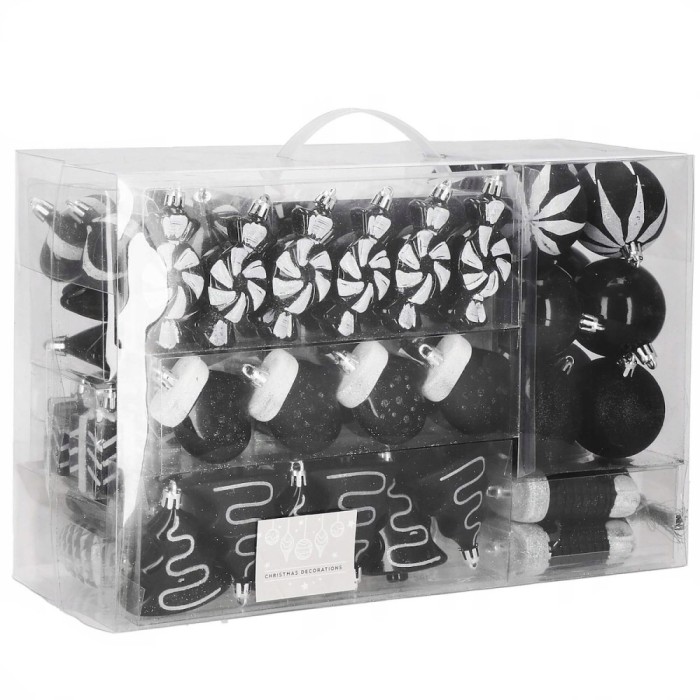Set globuri si decoratiuni de Craciun, 77 piese, diverse dimensiuni, negru Household NewTrend