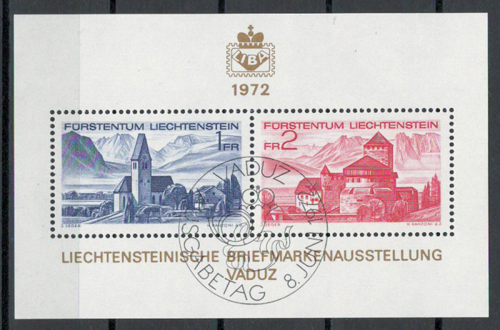 Liechtenstein 1972 565/66 bl 9 stampilat - A 8-a expozitie LIBA &#039;72, Vaduz