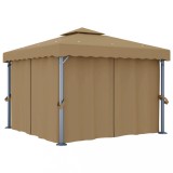 Pavilion Gradina vidaXL 3x3 m Gri Taupe Aluminiu cu Perdele si Plasa Protectie UV Impermeabil